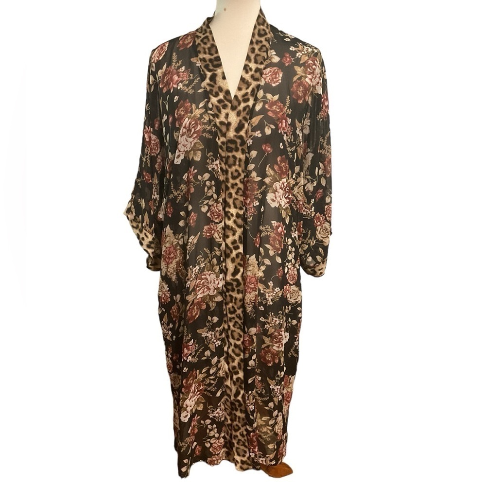 Leopard Print Floral Sheer Kimono Size L/XL